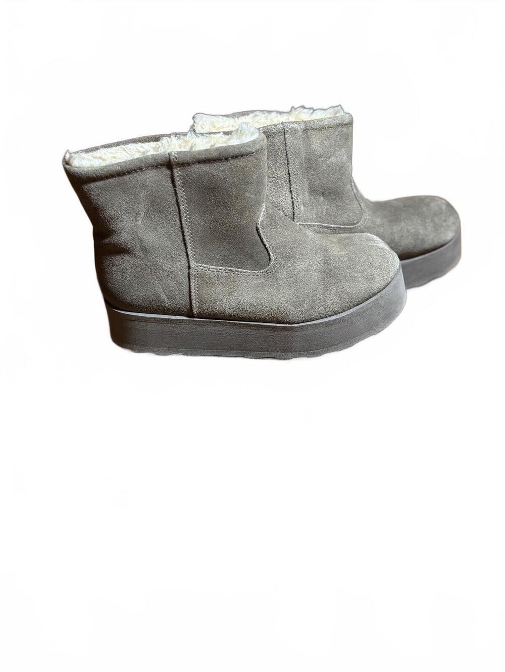 Cozy Gray Suede Winter Ankle Boots with Faux Fur Lining